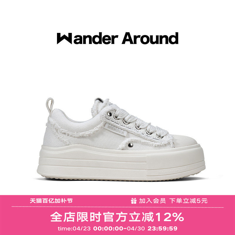 Wander around漫行2026新款厚底增高破坏做旧休闲帆布鞋女