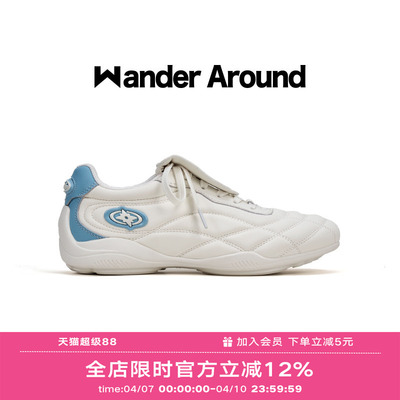 Wander around2026春秋新款白蓝拼色厚底增高足球鞋复古德训鞋女
