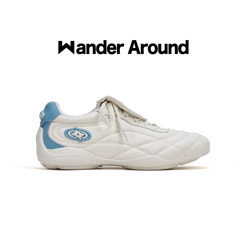 Wander around2026春秋新款白蓝拼色厚底增高足球鞋复古德训鞋女
