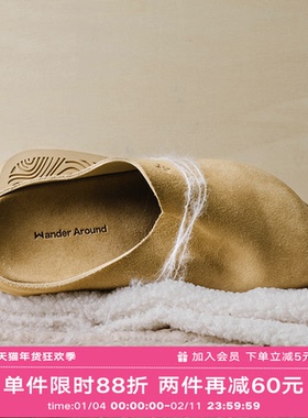 Wander around厚底增高牛皮绒面革软底勃肯鞋复古休闲懒人拖鞋女