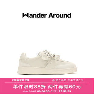 Wander around2025新款小白鞋厚底增高休闲板鞋复古德训鞋女