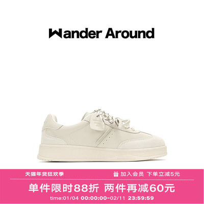 Wander around2025新款小白鞋厚底增高休闲板鞋复古德训鞋女