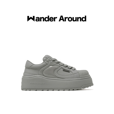 Wander around2025年春季新款厚底增高灰色贝壳头休闲板鞋女