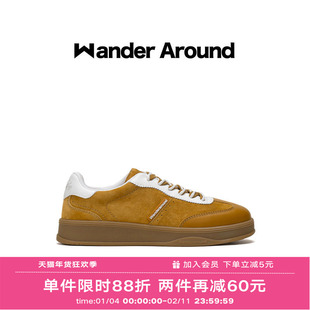 Wander around2025秋季新款中黄拼色厚底增高休闲鞋复古德训鞋女