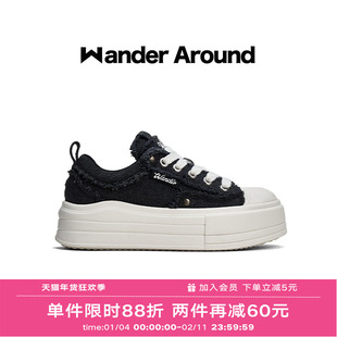 Wander around漫行2026新款厚底增高破坏做旧休闲帆布鞋女