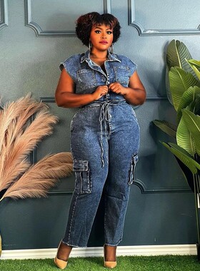 Jumpsuit Women Jeans Elastic Waist One Piece Summer Denim Ju