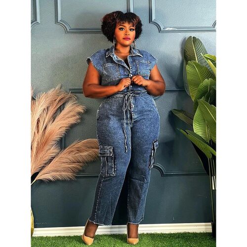 Jumpsuit Women Jeans Elastic Waist One Piece Summer Denim Ju