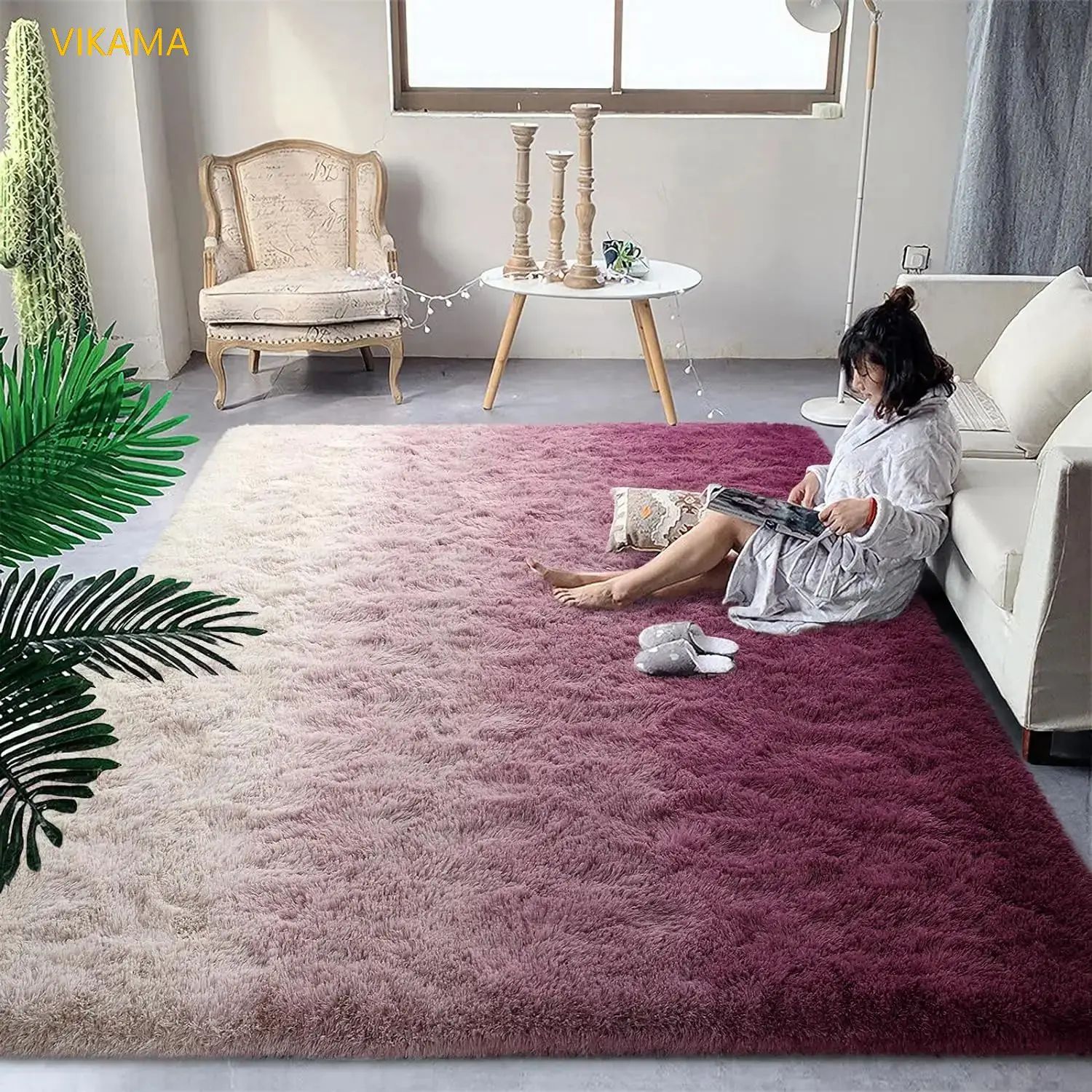 VIKAMA Tie-Dye Large Carpet Living Room Fluffy Floor Mat Sup