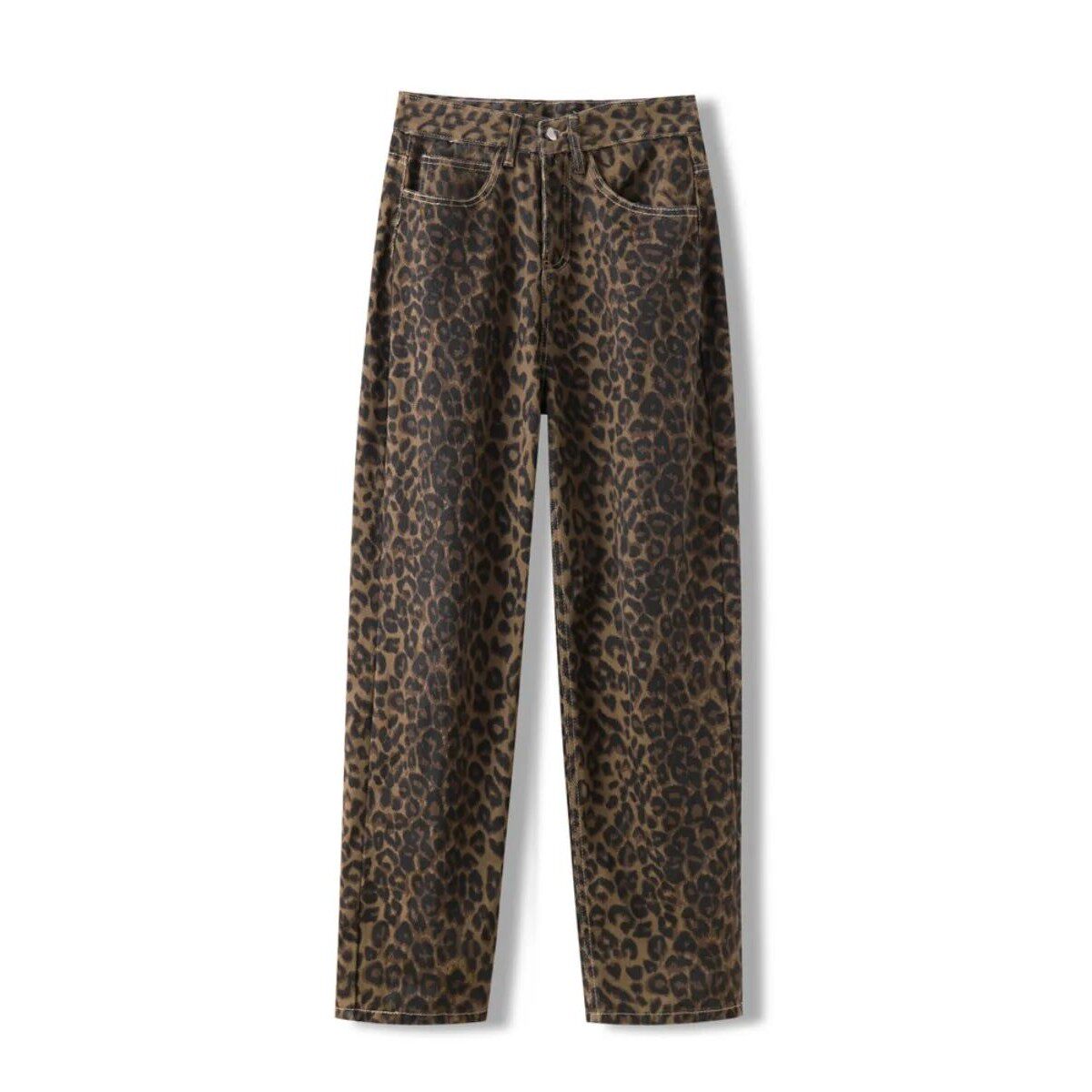 Leopard Print Jeans for Women High Waisted Y2k Retro Fashion图片