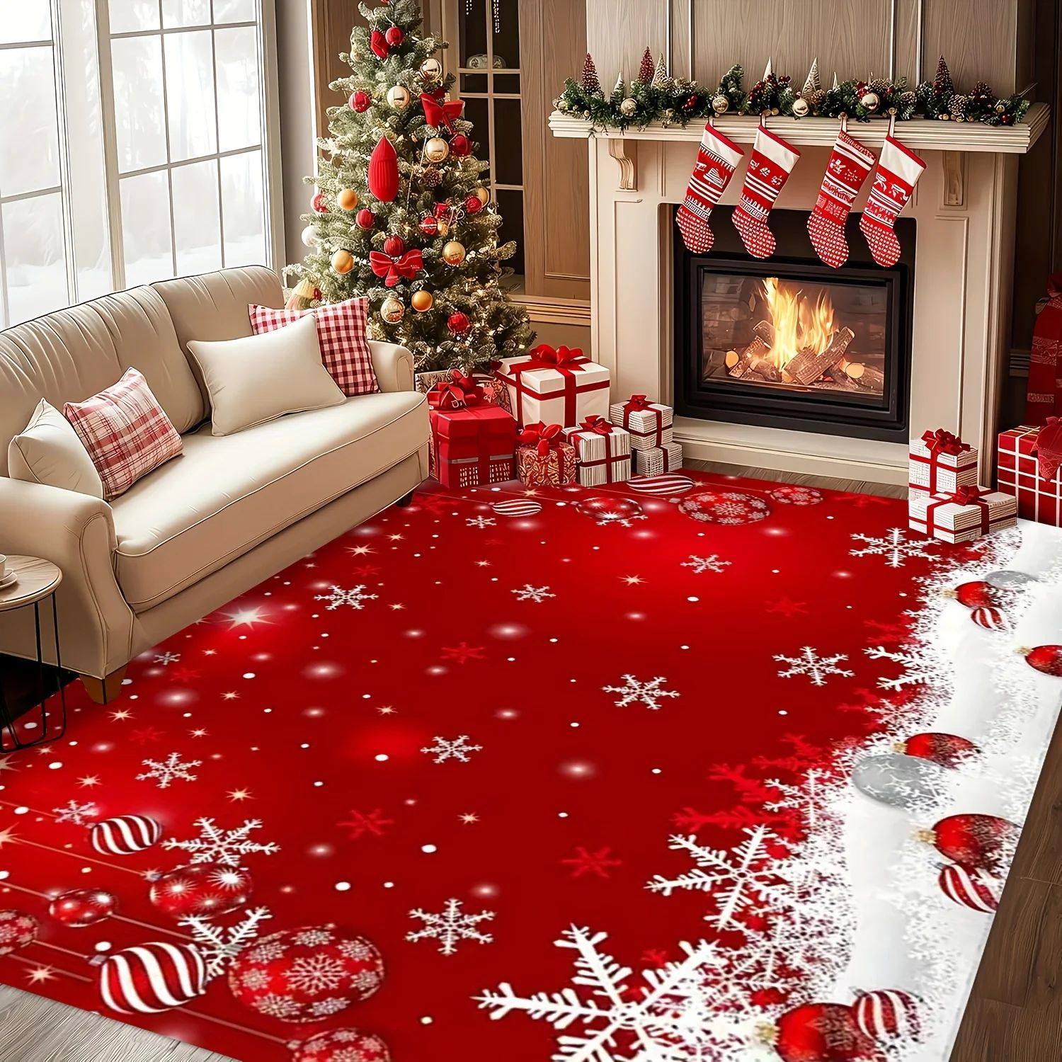VIKAMA Christmas Celebration Carpet Home Decor, Non-Slip Flo