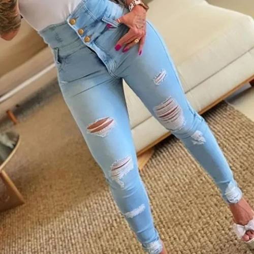 Women Jeans Distressed Denim Pencil Pants Washing Slim Fit P