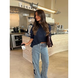 Pentagram Patchwork Pants Casual Chic Denim Women High Blue