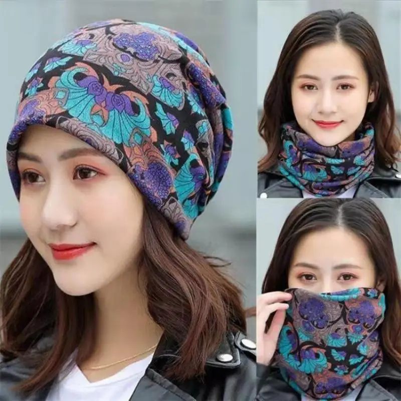 Fashion Double Head Cap Bib Twist Cap Multi-Functional Print