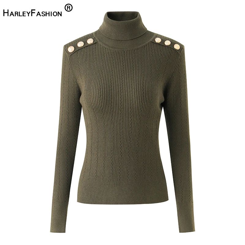 Wool Blend Luxury Turtleneck Women's Sweater Army Green Warm
