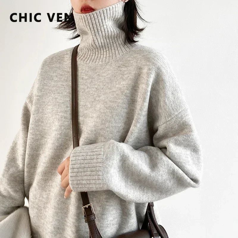 CHIC VEN Korean Women's Sweater Loose Turtleneck Sweaters Wa