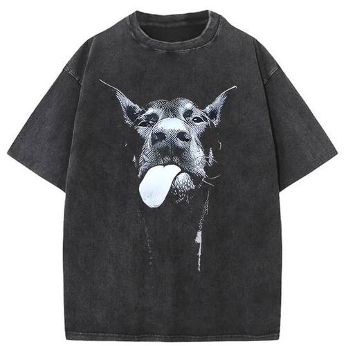 Men Gothic Letter Dog Printed T-Shirt Hip Hop Streetwear Pun