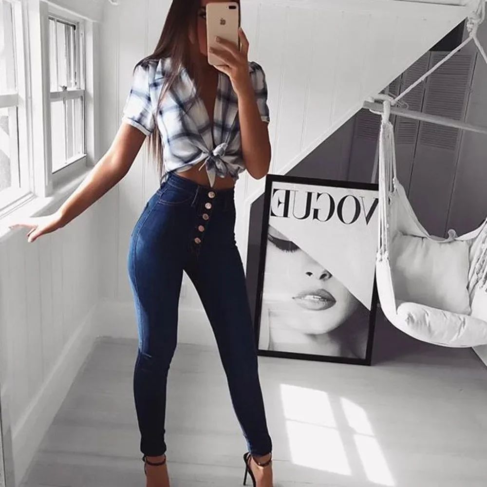 Women Jeans Wash Denim pant Sheath Ankle Length Pencil Pants图片