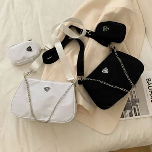 2-Piece Nylon Shoulder Bag Set: Chic Solid Color Handbags wi