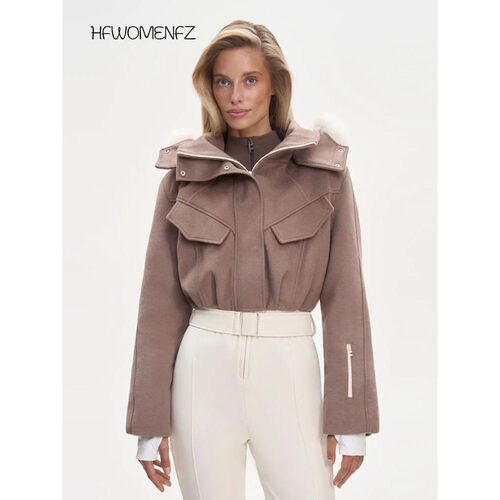 Casual Woolen Ski Jumpsuit Women Patchwork Slim Full Sleeve