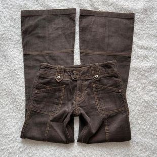 Jeans Womens Multi Brown Pock Retro Flared Goth Y2K Clothing