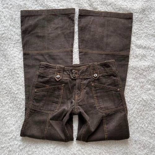 Y2K Brown Flared Jeans Womens Clothing Goth Retro Multi Pock