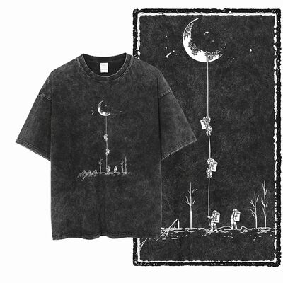 SA ASTRONAUT SPACE THEMES Printed Cotton Acid Washed Graphic