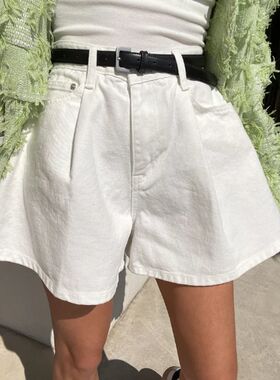 REALEFT Summer Washed High Waist Women's A-line Denim Shorts