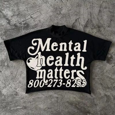 Mental Health Matters Graphics Cropped T-Shirts Men Y2K Shor