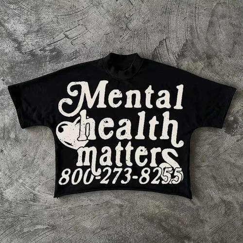 Mental Health Matters Graphics Cropped T-Shirts Men Y2K Shor