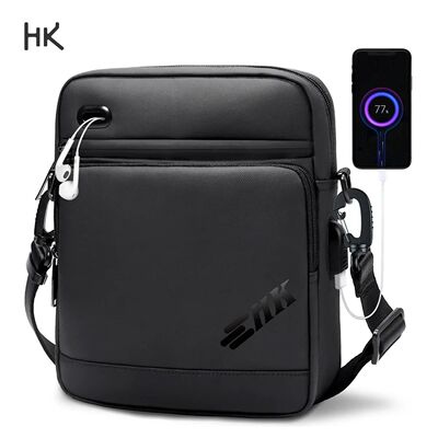 HK Casual Men's Shoulder Bag Large Crossbody Bag USB Chargin