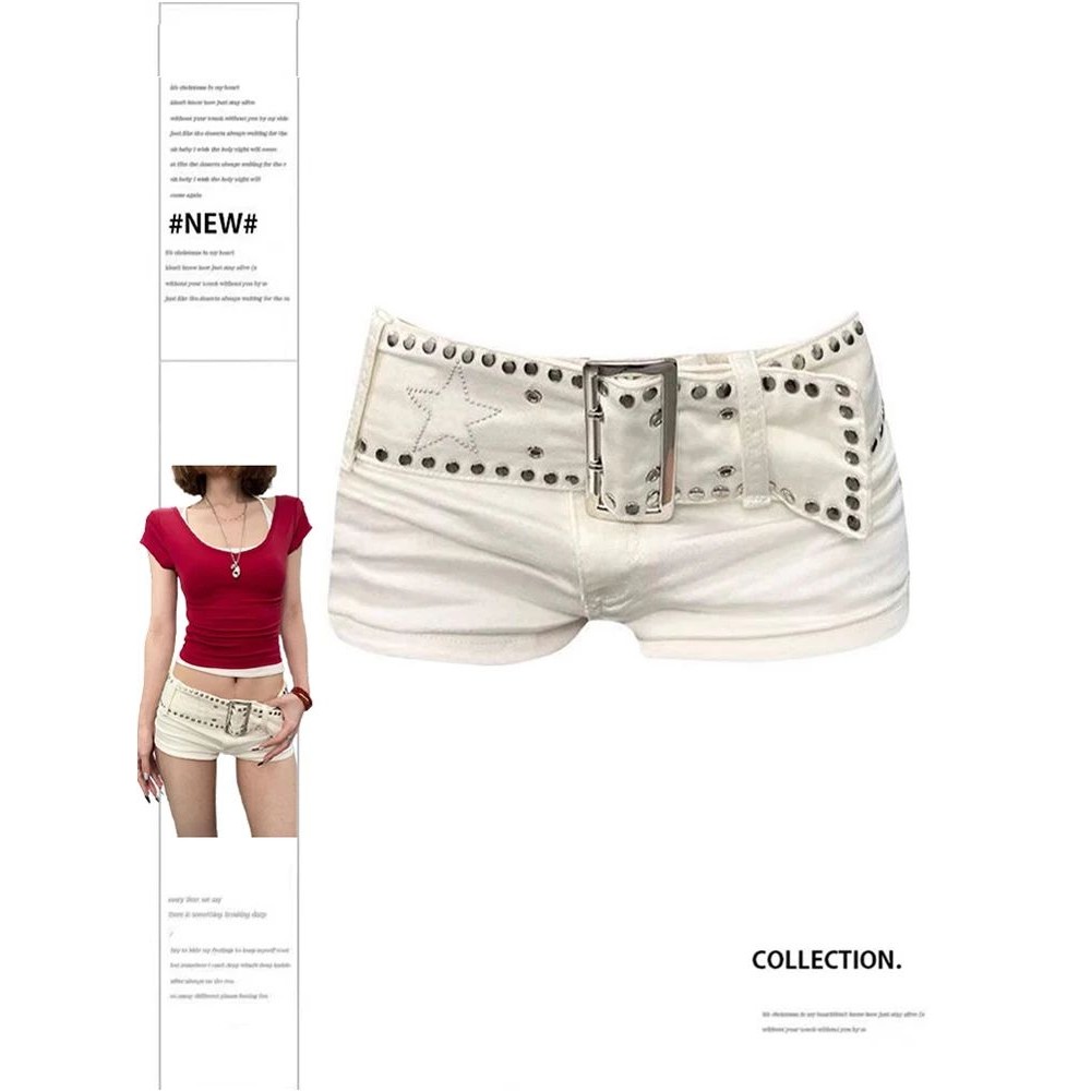 Women's White Denim Shorts Y2k Jeans Short Pants Harajuku Ae图片