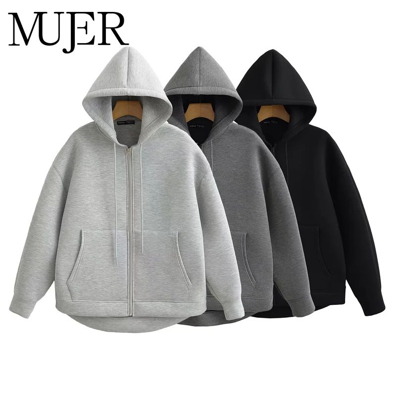 MUJER Zip up Hoodies Women Autumn Hooded Sweatshirt Woman Lo
