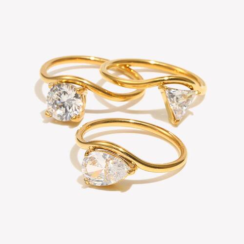 E.B.belle Wave Drop Round Zircon Ring Waterproof Minimalist