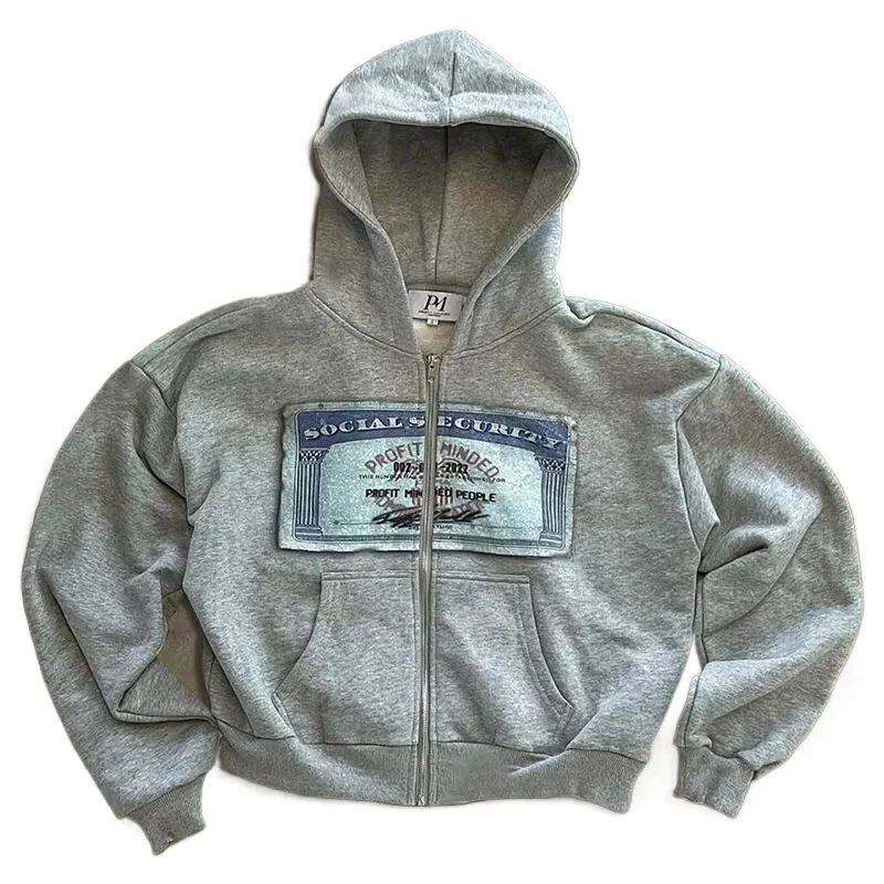 American Fashion Joker Pattern Print Loose Zipper Hoodie Wom