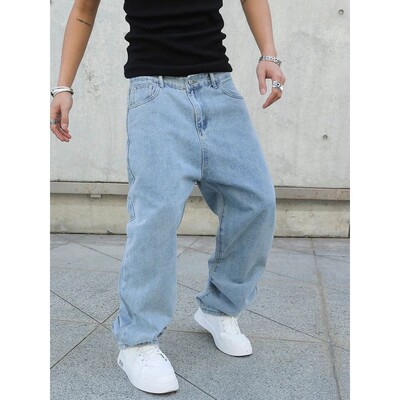 Spring Autumn Men Baggy Jeans Oversize Straight Loose Casual