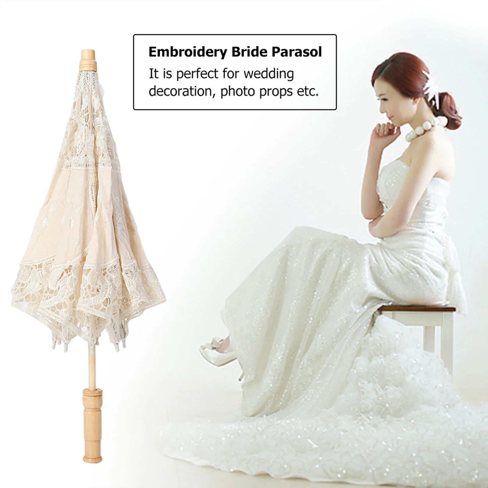 Handmade Lace Flower Embroidery Parasol Wedding Bride Photog
