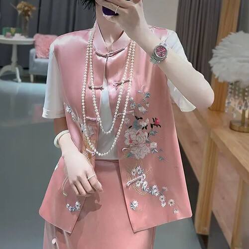 Chinese Vintage Buckle Vest Top + Floral A-line Skirt (Sold