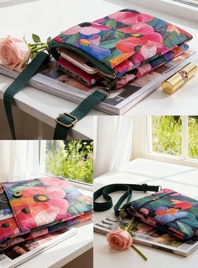 New All-Over Print Oil Painting Series 5-Layer Crossbody Pho