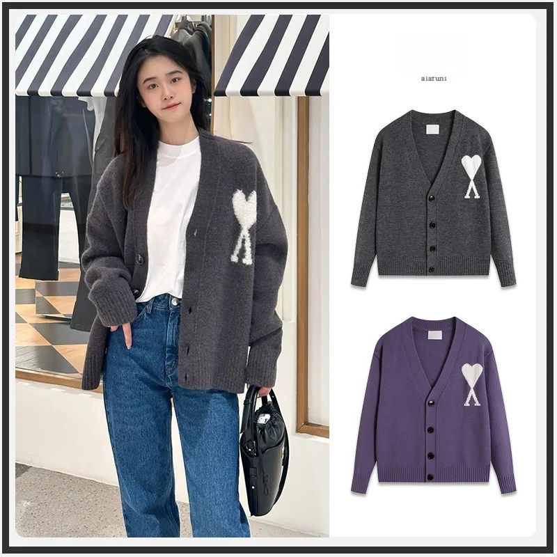 Knitted Woolen Open Cardigan V-neck Loose Fit Casual Style C