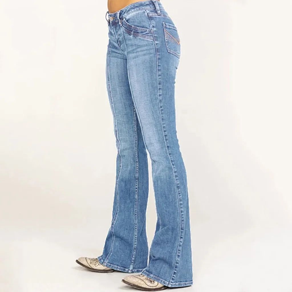 Women'S Jeans Denim Mid Waisted Denim Pants Embroidery Stret图片