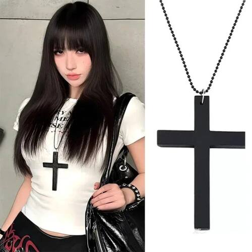 Fashion Punk Gothic Wood Cross Pendant Necklace for Women Me
