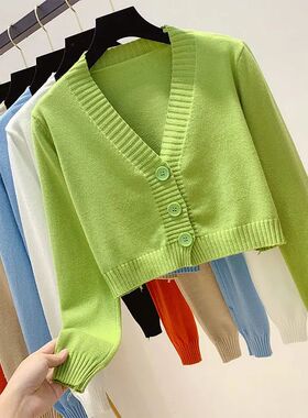Knitted Cropped Cardigan Women Korean Short Sweater Long sle