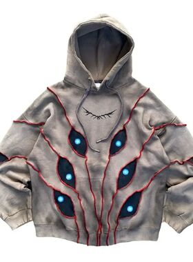 Gothic Punk Eye Pattern Patchwork Hoodies Women Y2k Top New