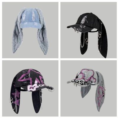Celebrity-Inspired Niche Rabbit Ear Denim Ripped Baseball Ca