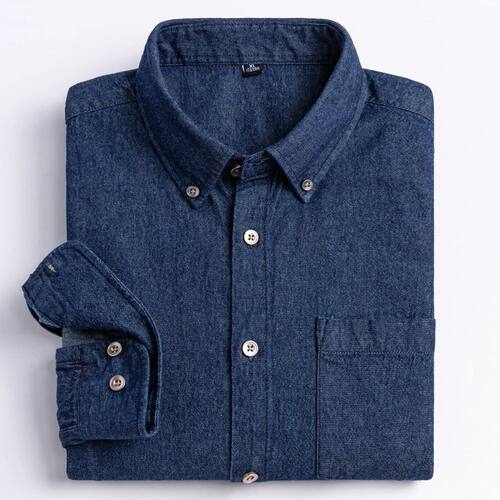 Men's Versatile Casual Long Sleeve Denim Pocket Shirt Regula