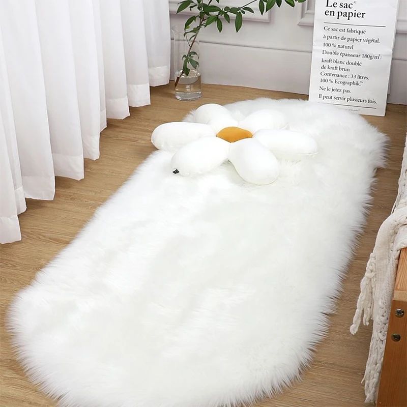 Oval Fluffy Living Room Carpet Soft Faux Fur Plush Bedroom B