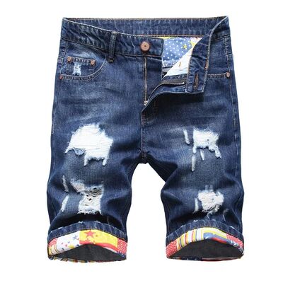 Hip Hop Ripped Men's Fashion Denim Shorts Blue New Style Str