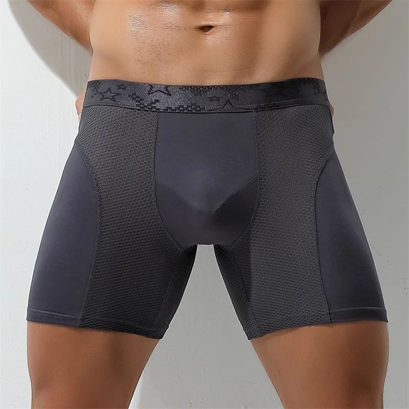 Extra Long Sports Underwear Men's Boxer Briefs Anti-Wear Leg