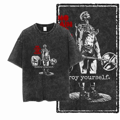 YG BODY BUILDING  Printed Cotton Acid Washed Graphic Unisex