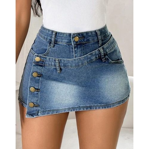 Retro Denim Shorts 2024 Women's Washed Distressed Design wit